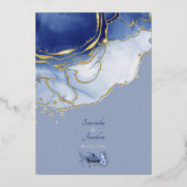 Moderne Blue Aqua Marbre Mariage Foil Invitation (Verso)