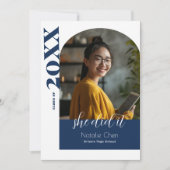 Moderne Blue Arch Foto Ze deed het Afstuderen Aankondiging (Voorkant)