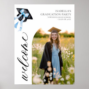Moderne Blue Bow Coquette Graduation Cap Welkom Poster