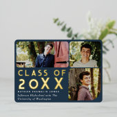 Moderne Blue Chic Photo Faire-part de graduation (Debout devant)