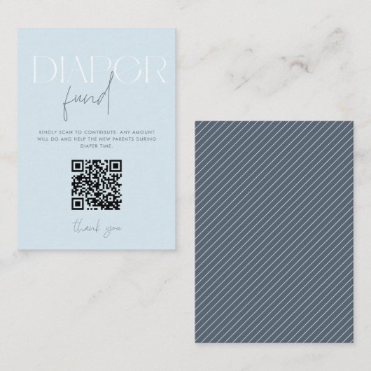 Moderne Blue Diaper Fund Baby shower QR Code Informatiekaartje (Voorkant / Achterkant)