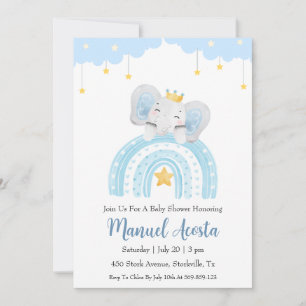 Moderne Blue Elephant Baby Shower Uitnodigingen