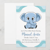 Moderne Blue Elephant Baby Shower Uitnodigingen (Voorkant / Achterkant)
