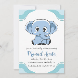 Moderne Blue Elephant Baby Shower Uitnodigingen