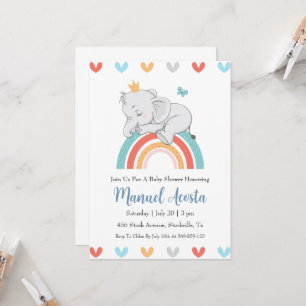 Moderne Blue Elephant Baby Shower Uitnodigingen