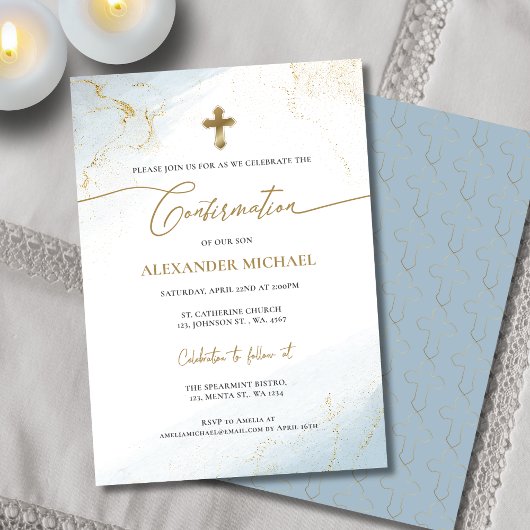 Moderne Blue Gold Cross Boy bevestiging Kaart