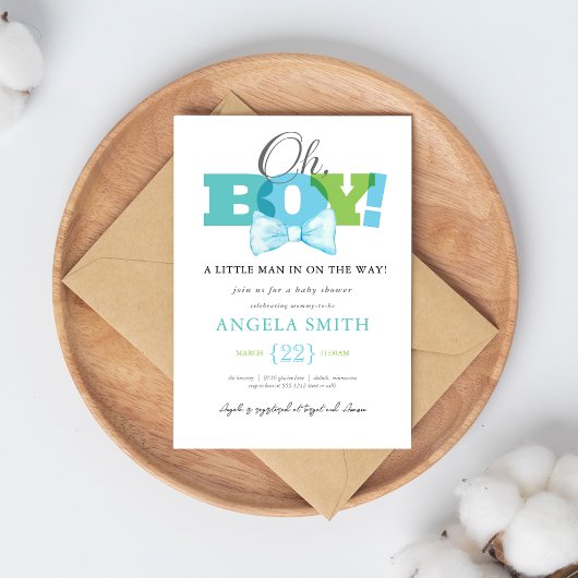 Moderne Blue Green Oh Boy Baby shower Invitation