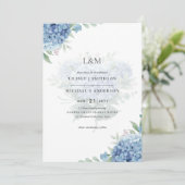 Moderne Blue Hydrangea Floral Faire-part de mariag (Debout devant)