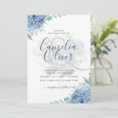 Moderne Blue Hydrangea Floral Faire-part de mariag (Debout devant)