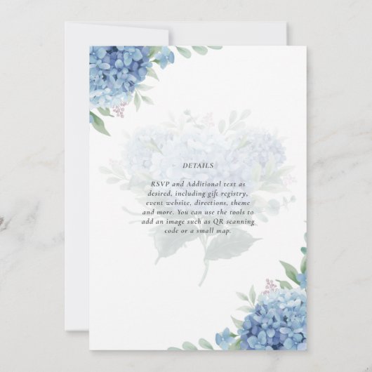 Moderne Blue Hydrangea Floral Faire-part de mariag (Dos)