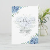 Moderne Blue Hydrangea Floral Faire-part de mariag (Debout devant)