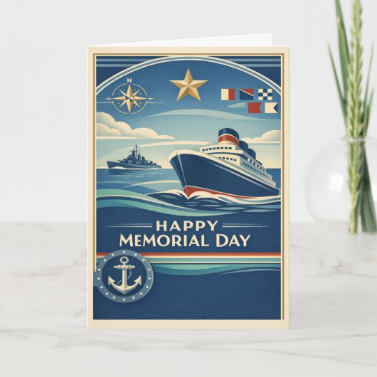 Moderne Blue Nautical Memorial Day Kaart (Voorkant)