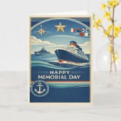 Moderne Blue Nautical Memorial Day Kaart (Gele Bloem)