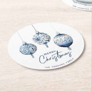 Moderne Blue Nordic Style Ornamenten Vrolijk Kerst Ronde Kartonnen Onderzetter