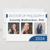 Moderne Blue PhD Faire-part d'obtention d'un docto (Devant)