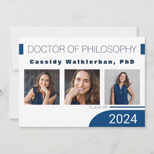 Moderne Blue PhD Faire-part d'obtention d'un docto (Devant)