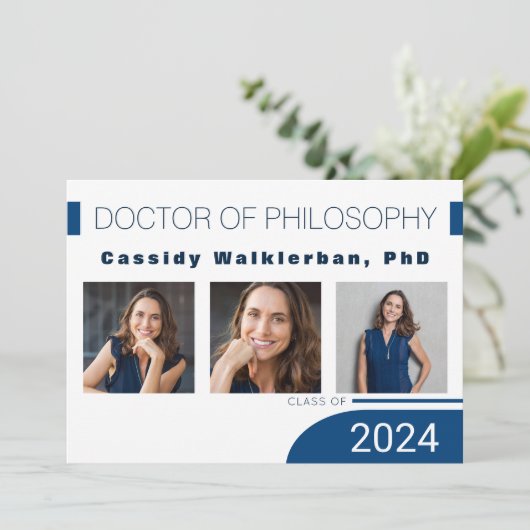 Moderne Blue PhD Faire-part d'obtention d'un docto (Debout devant)