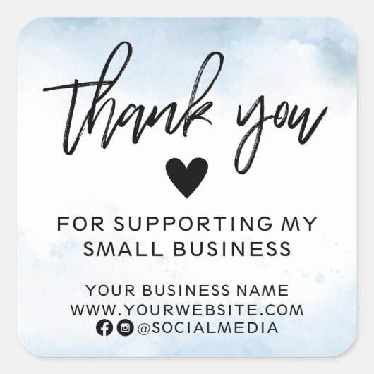 Moderne Blue Waterverf Business Hartelijk dank Vierkante Sticker (Voorkant)
