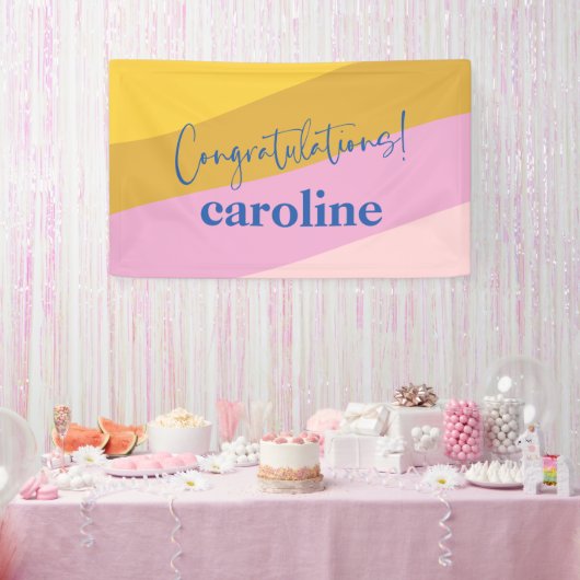Moderne Blue Yellow Custom Gefeliciteerd Afstudere Spandoek (Feest)