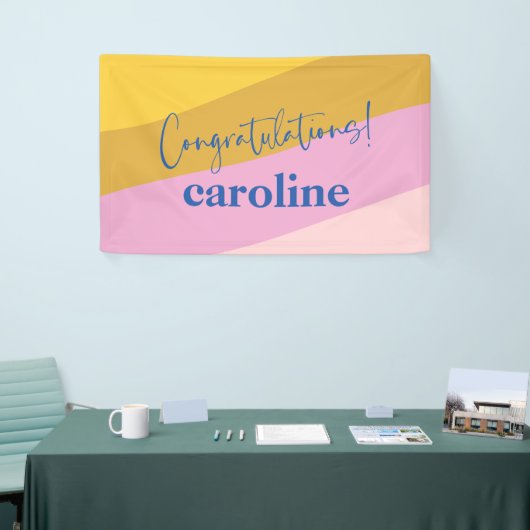 Moderne Blue Yellow Custom Gefeliciteerd Afstudere Spandoek (Beurs)