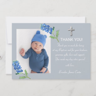 Moderne Bluebonnets Stoffig Blauw Kruis Jongen Doo Bedankkaart