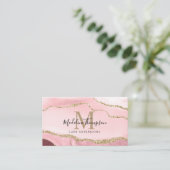 Moderne Blush Agate Geode Gold Monogram QR Code Visitekaartje (Staand voorkant)