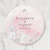 Moderne Blush Bloemen Monogram Bruiloft Bedankjes Labels (Voorkant)