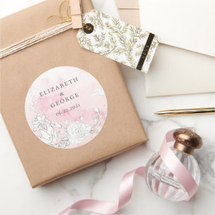 Moderne Blush Bloemen Monogram Bruiloft Envelop Se Ronde Sticker