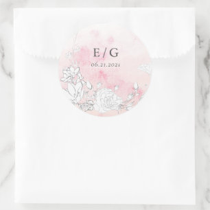 Moderne Blush Bloemen Monogram Bruiloft Envelop Se Ronde Sticker