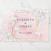 Moderne Blush Bloemen Monogram Bruiloft Sparkling Wijnetiket (Enkel label)