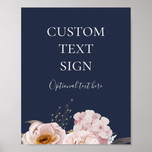 Moderne Blush Bloemen | Navy Kaarten en Geschenken Poster (Voorkant)