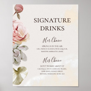 Moderne Blush Bloemenaquarel Handtekeningdranken Poster