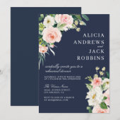 Moderne Blush bloemenrepetitie diner uitnodiging (Voorkant / Achterkant)
