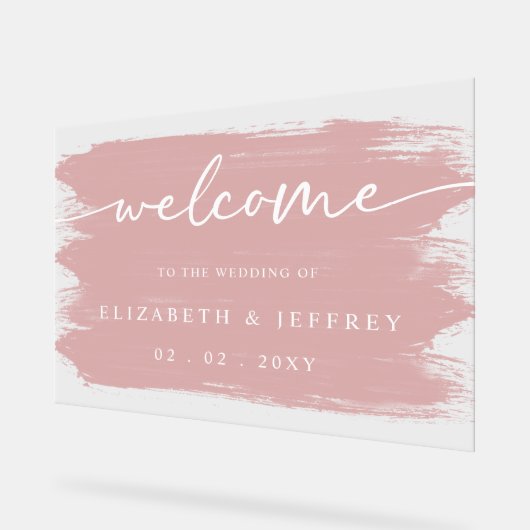 Moderne Blush Brush Strokes Bruiloft Welkom Acryl Bord (Hoek)