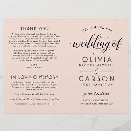 Moderne Blush- en Black Wedding-programma's (Voorkant)