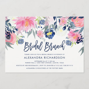Moderne Blush en Navy Bloemen Bridal Brunch Kaart