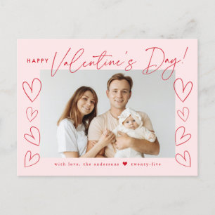 Moderne Blush en Red Script Valentijnsdag Foto Feestdagenkaart