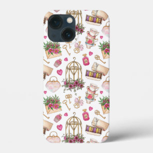 Moderne Blush en White Tea Party iPhone 13 Mini Hoesje