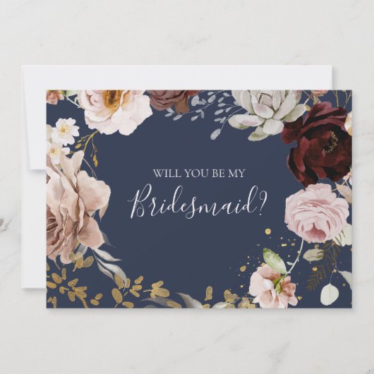 Moderne Blush Floral Navy Bridesmaid-kaart Kaart (Voorkant)