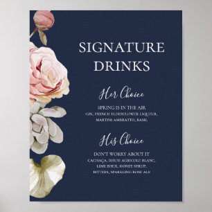 Moderne Blush Floral   Navy Signature Dranken Poster