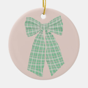 Moderne  Blush Gingham Romantische Coquette Bow Keramisch Ornament