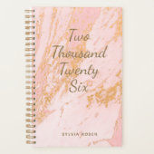 Moderne Blush Goud Marmeren Patroon Girly Naam Planner (Voorkant)