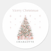 Moderne Blush Kerstboom – Persoonlijke Kerst Ronde Sticker (Voorkant)