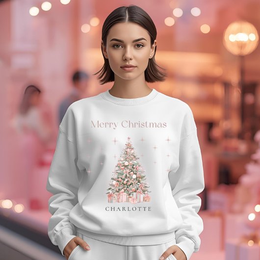 Moderne Blush Kerstboom – Persoonlijke Vakantie Trui
