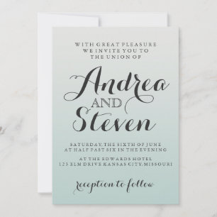 Moderne Blush Light Aqua Wedding Invitations Kaart