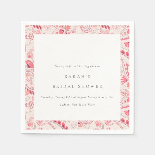 Moderne Blush Paisley Typografie Bruidsdouche Servet (Voorkant)