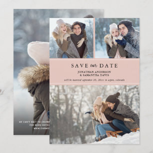 Moderne Blush Photo Collage Sla onze datum op Save The Date