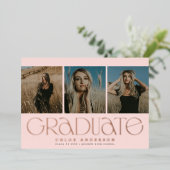 Moderne Blush Pink 3 Faire-part de graduation phot (Debout devant)