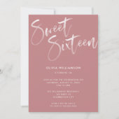 Moderne Blush Pink Brush Script Sweet 16 Birthday Kaart (Voorkant)