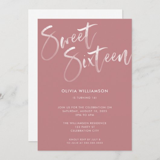 Moderne Blush Pink Brush Script Sweet 16 Birthday Kaart (Voorkant / Achterkant)